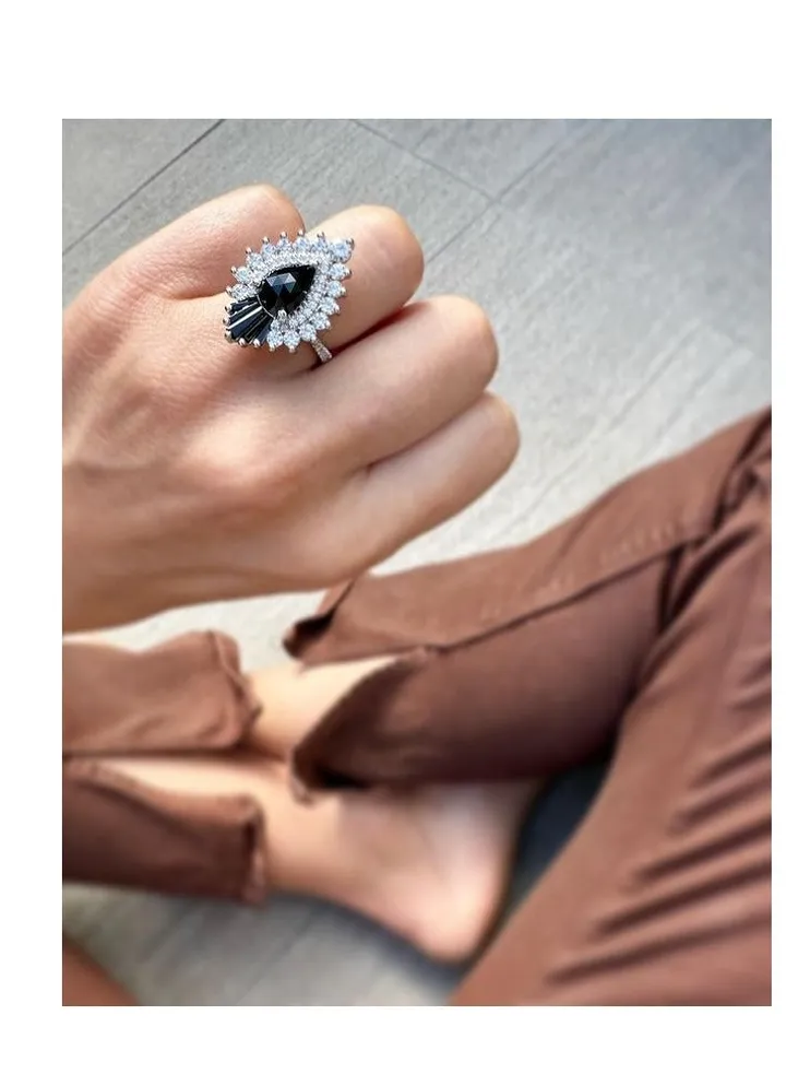 Drop and baguette Black Stone Ring