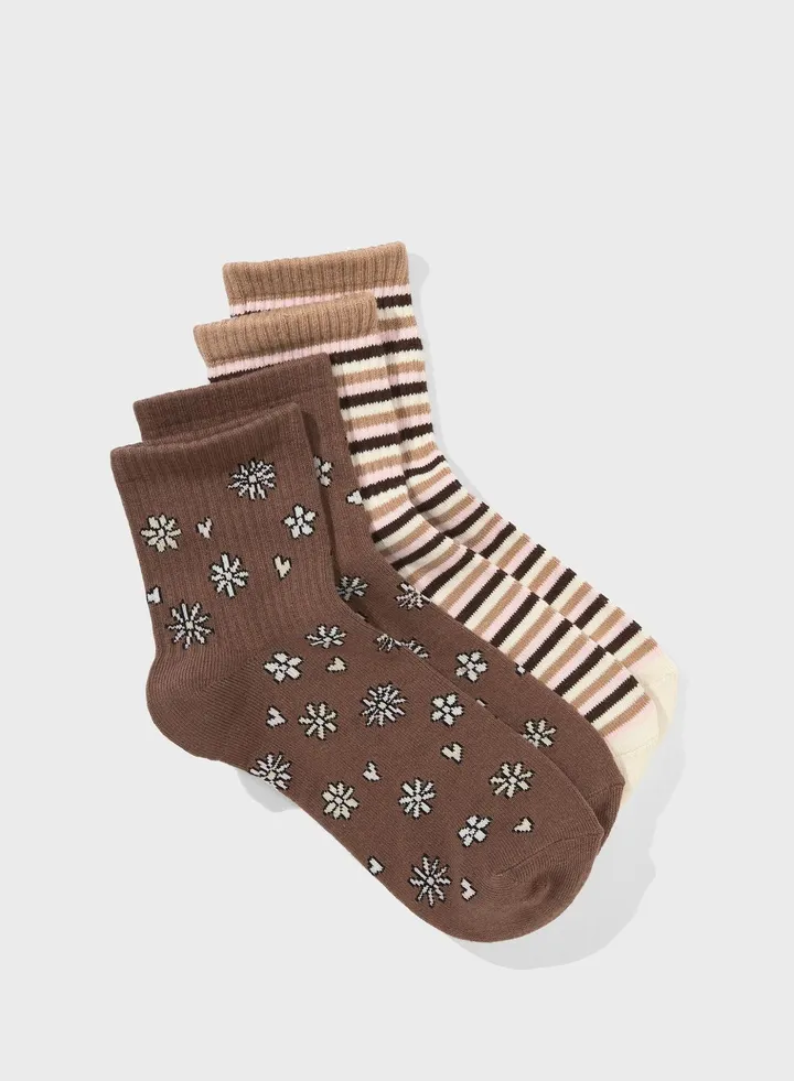 2 Pack Striped Boyfriend Socks