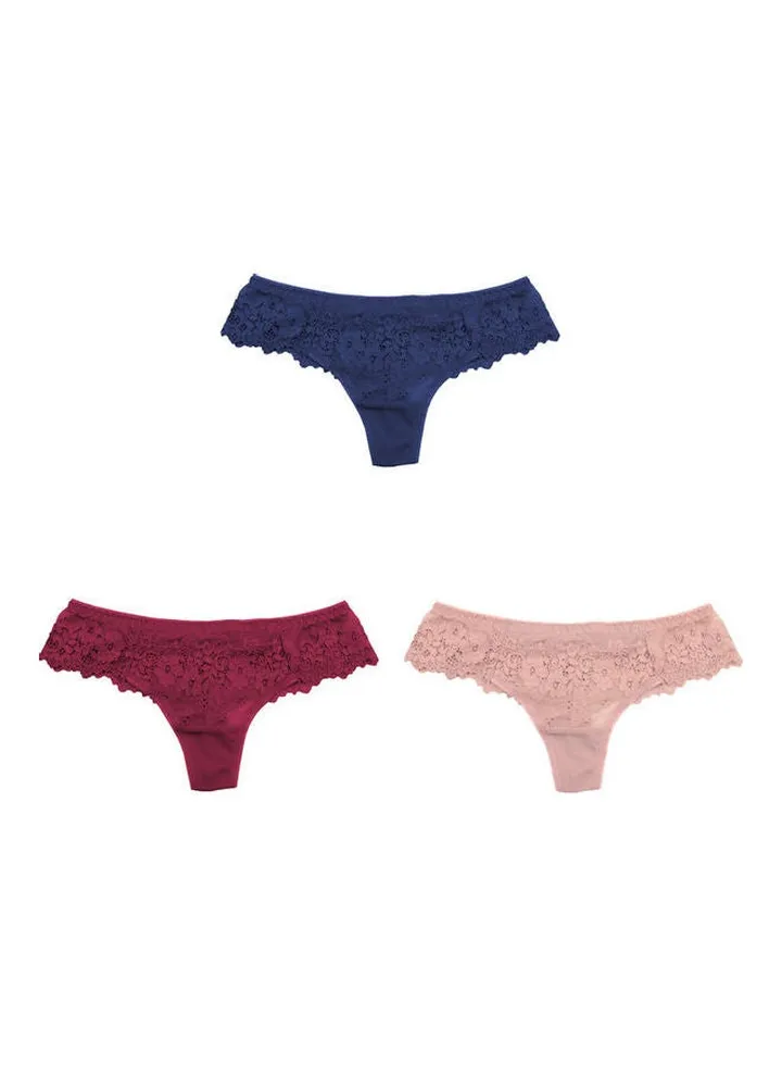 3-Piece Solid Thongs Multicolour