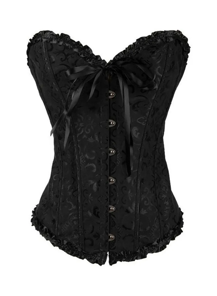 Lace Ribbon Detail Waist Support Corset Black
