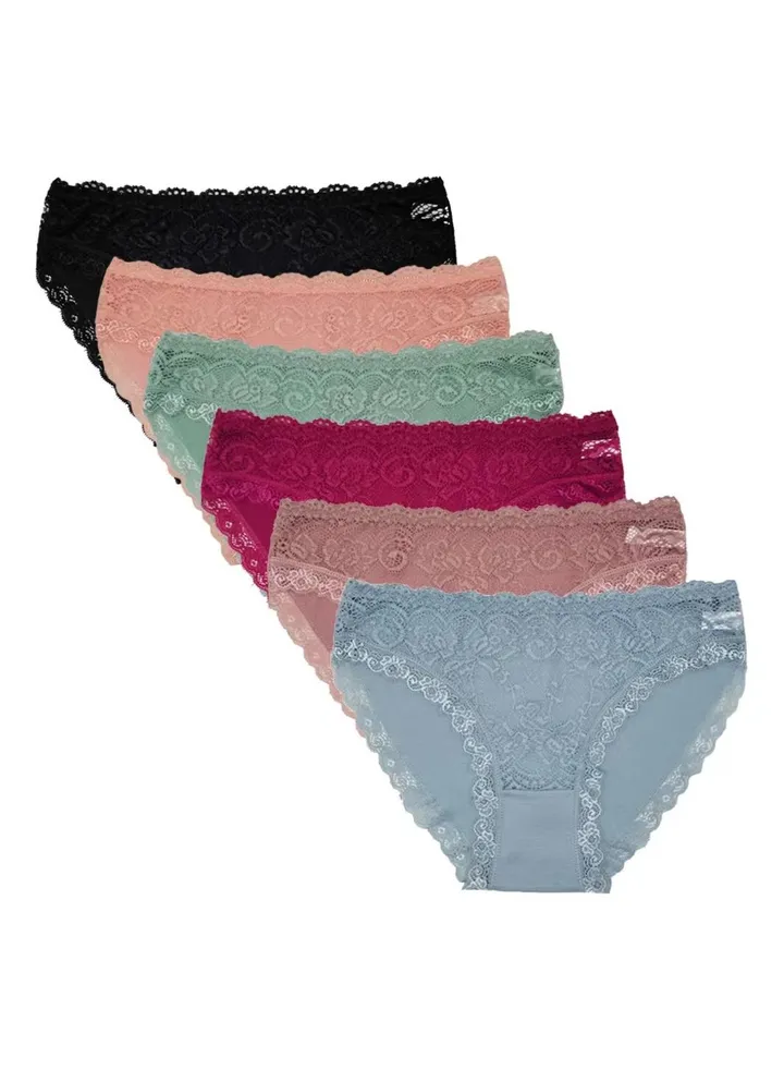 Zeemey 6-Piece Cotton Bikini Breathable Panties Low Waist Fashionable Ladies Charming Thick Bottom