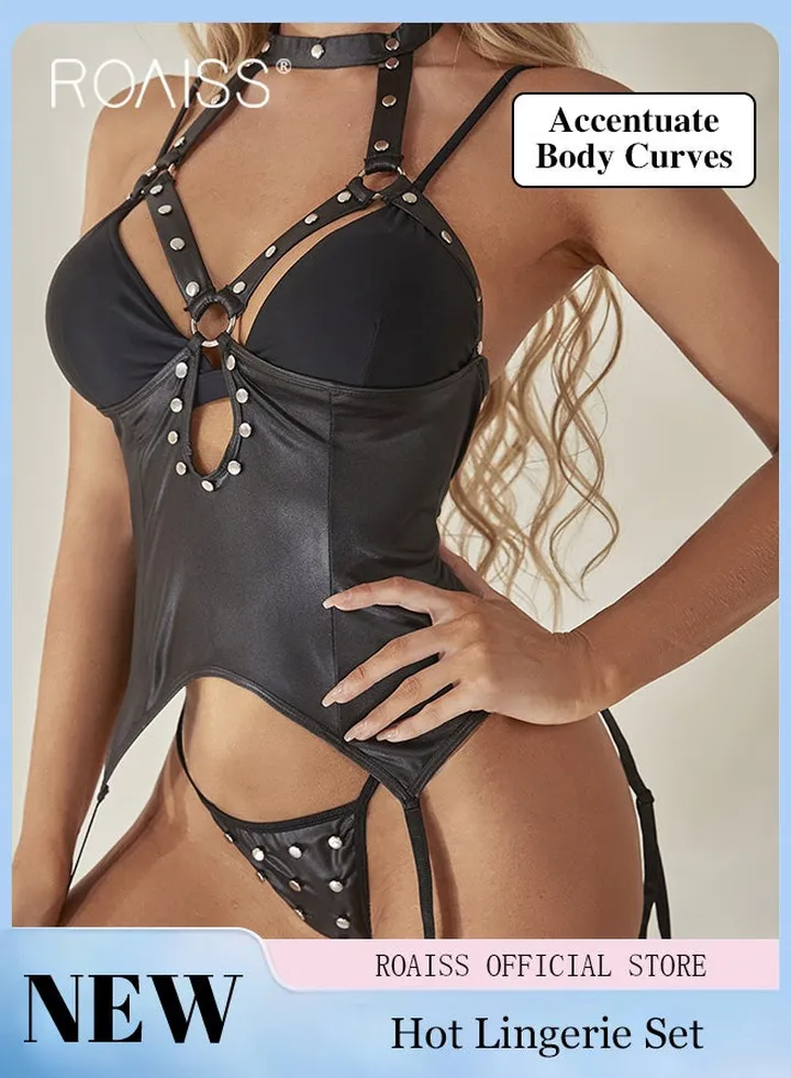 Women's Underwear Women's Patent Leather Hollow Underwear with Lace Elements