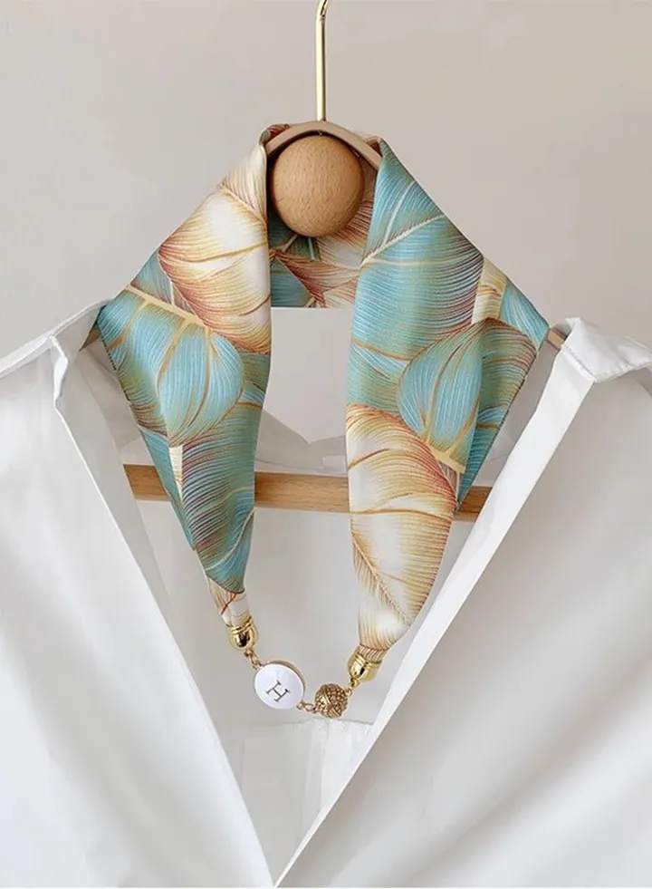 Small Silk Scarf Women Multifunction All-Match Decoration Hair Tie Fashion Retro Headwear H-Letter Magnetic Buckle 21"*6" or 55*15 cm