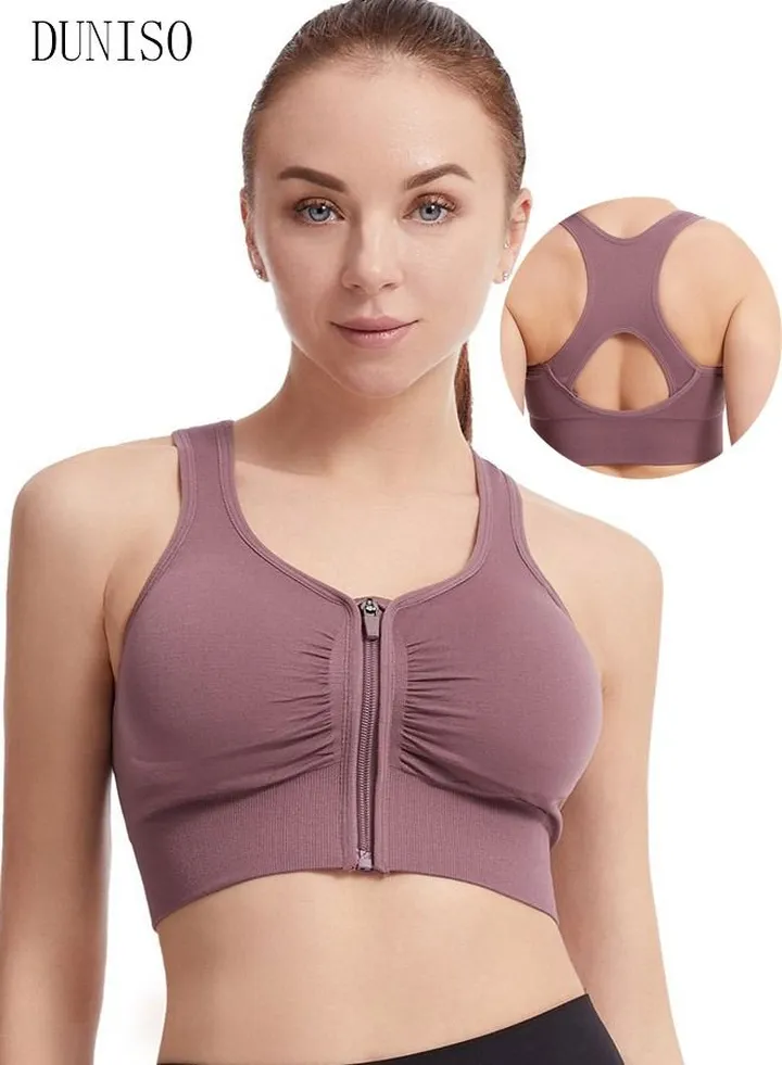 Women's Zip Front Sports Bra Active Yoga Girl Sports Bras Wirefree Lightweight Comfort Bra with Adjustable Strap for Yoga Running L