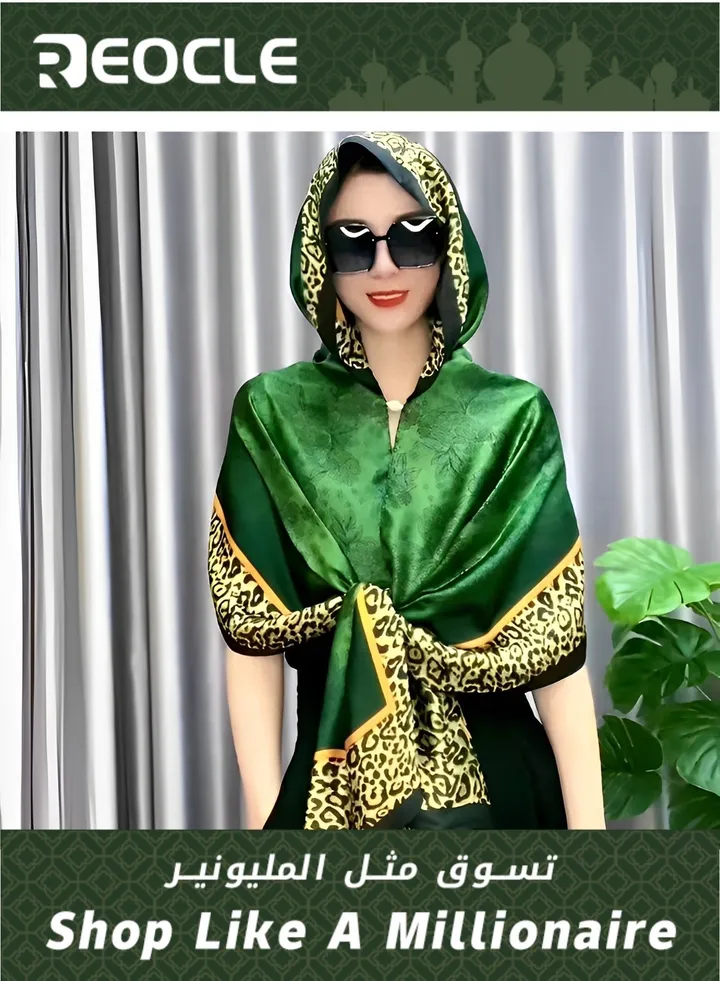 (90*180cm)Sunshade Hooded Shawl Spring and Summer New Style Sun Protection Fashion Versatile Printed Satin Scarf With Magnetic Buckle
