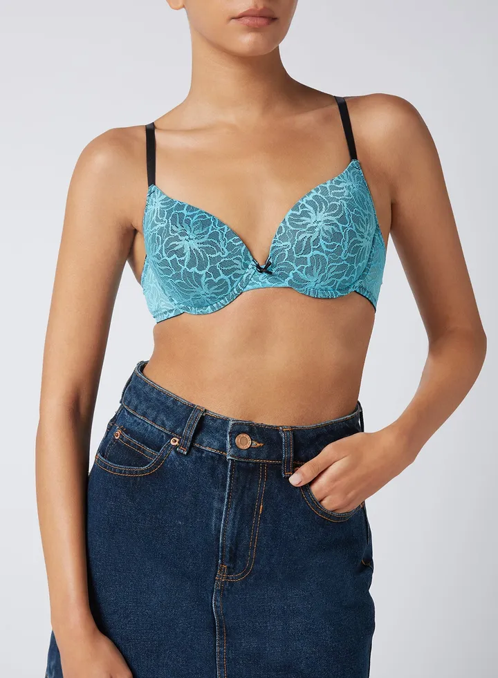 Casual Plunge Bra Turquoise/Grey