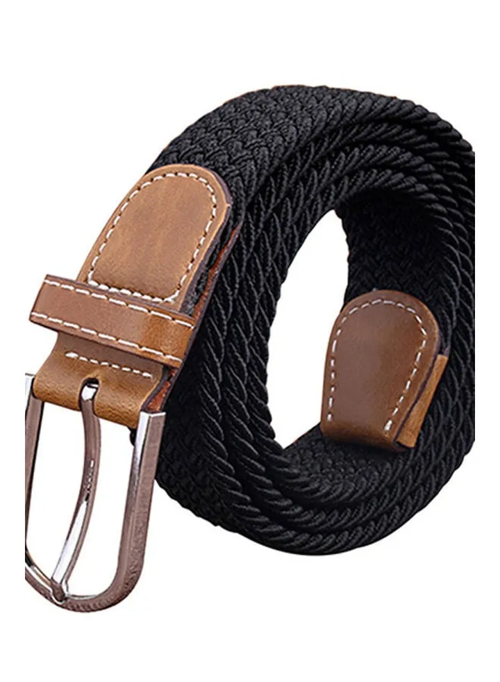 Men's Women's Canvas Plain Webbing Metal Buckle Woven Stretch Waist Belt Strap Black