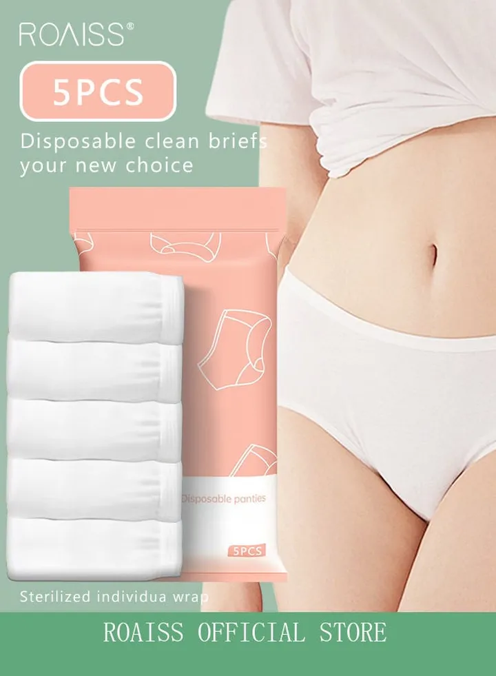 5 Pack Set Women's Disposable Briefs Pregnant Confinement Postpartum Sterile High Stretch Panties Mid-waist Hygiene Soft Underpants Individual Package Underwear White