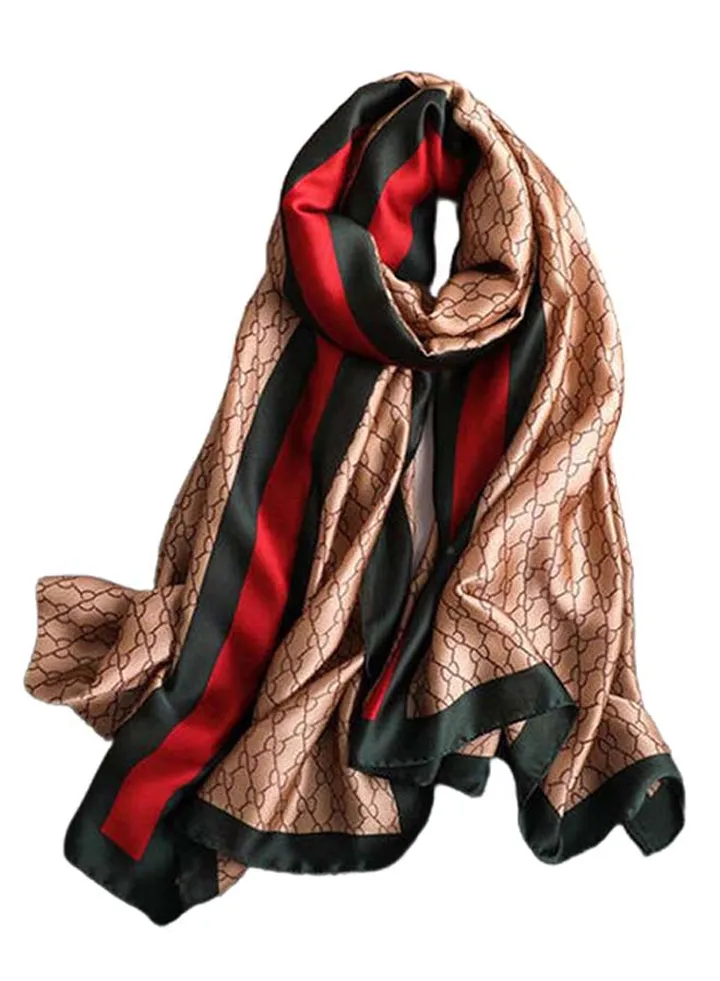 Long Printed Scarf Brown/Red/Black