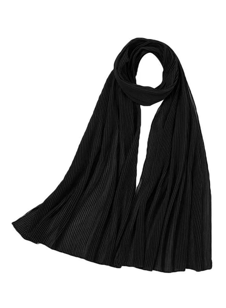 Pleated Solid Scarf Black