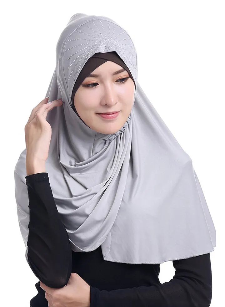 Stone Studded Hijab Light Grey