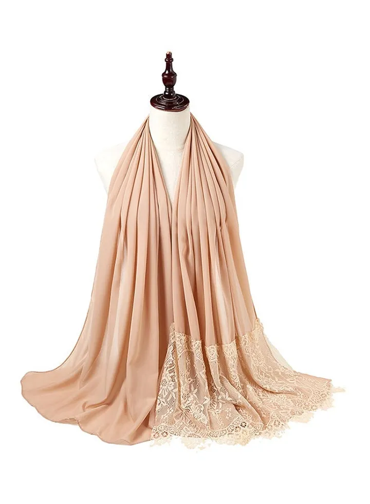 Lace Stitching Chiffon Scarf Beige