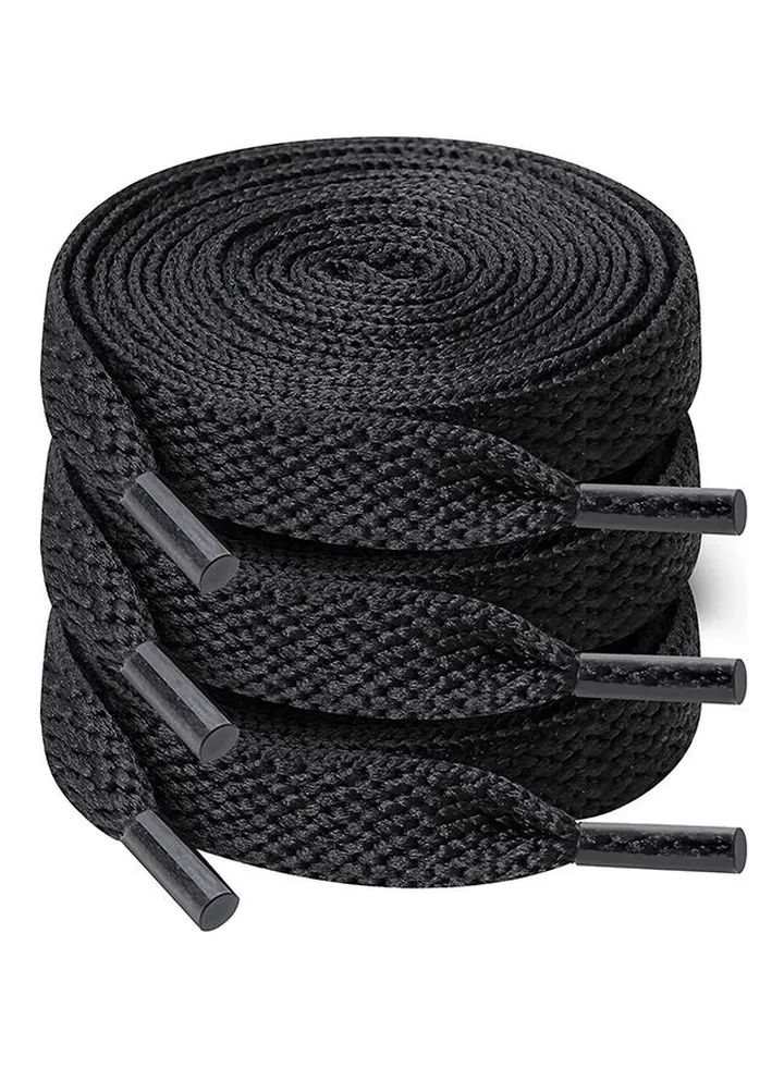 3 Pair Black Shoelaces, Flat Shoe laces, Wide Shoelaces for Athletic Running Sneakers Shoes Boot Strings