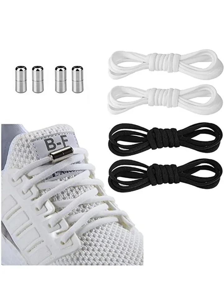 2 Pairs Elastic No Tie Shoe Laces White/Black