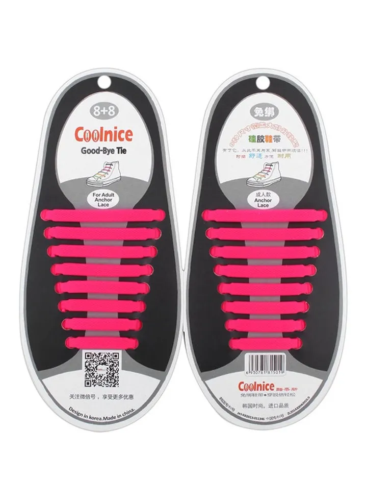 16-Piece Elastic Silicone Shoelace Set Pink