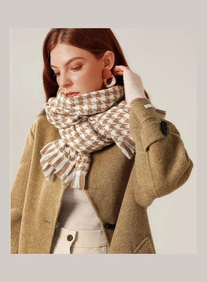 Checkered Details Scarf White/Brown