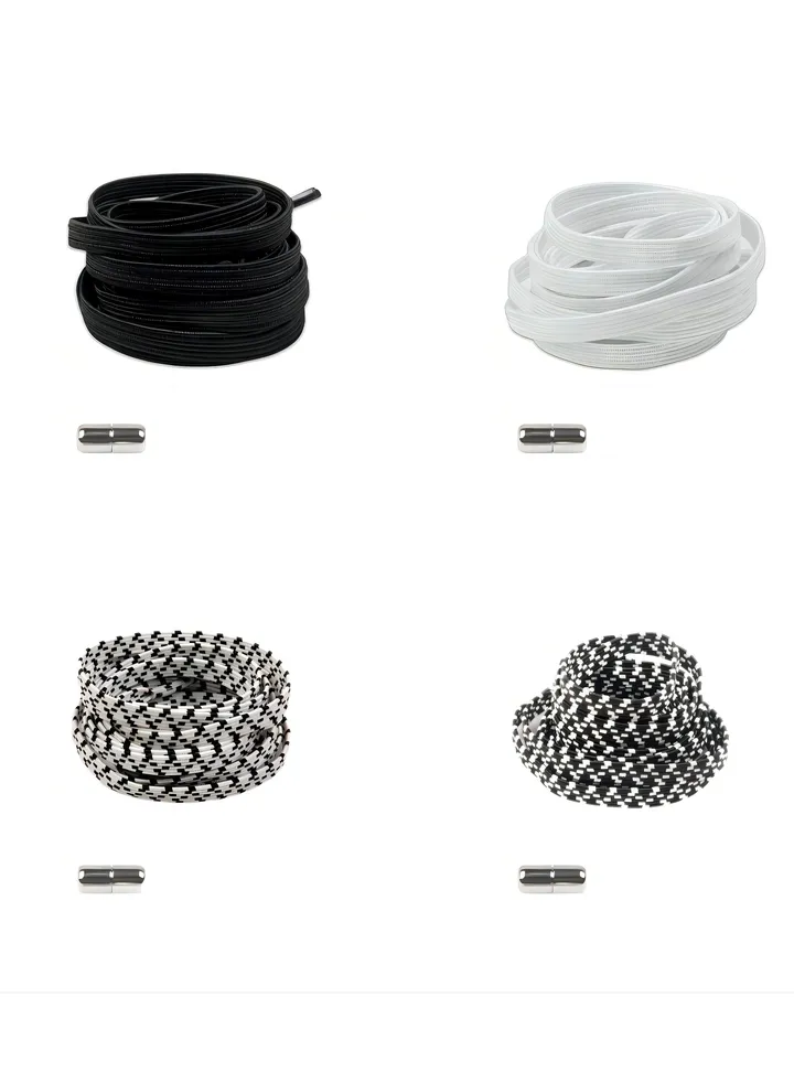 4 Pairs Of Tie Free Shoelaces In White/Black/Black Dots On A White Background/White Dots On A Black Background