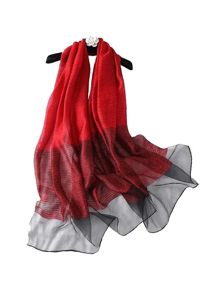 Solid Silk Shawl Hijab Scarf Red/Grey