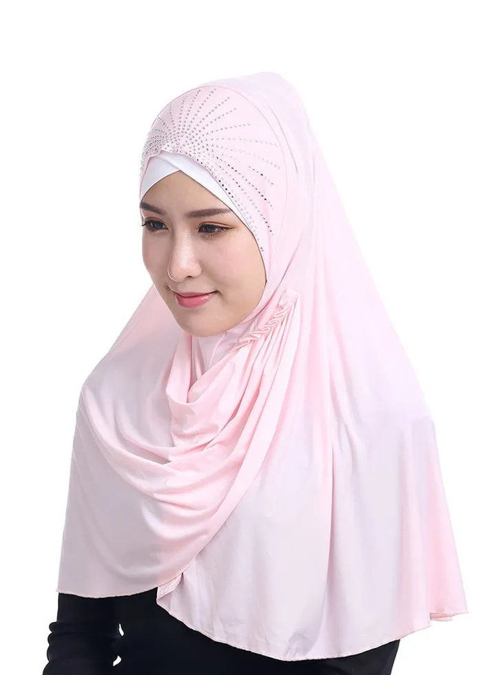 Stone Studded Hijab Light Pink