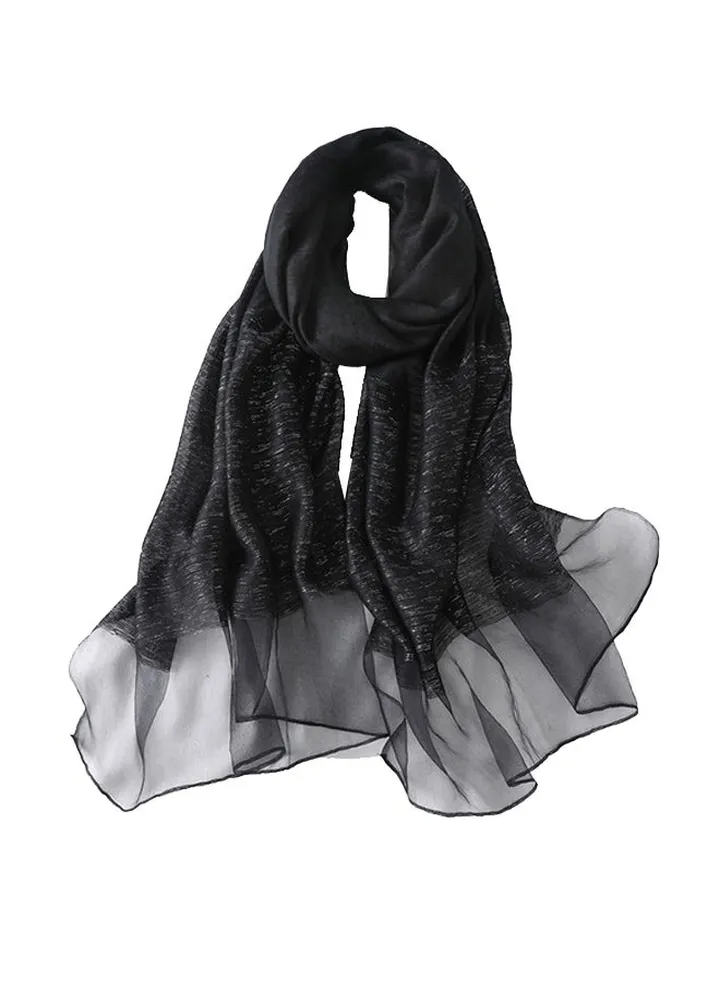 Solid Silk Shawl Hijab Scarf And Wraps Black/Grey