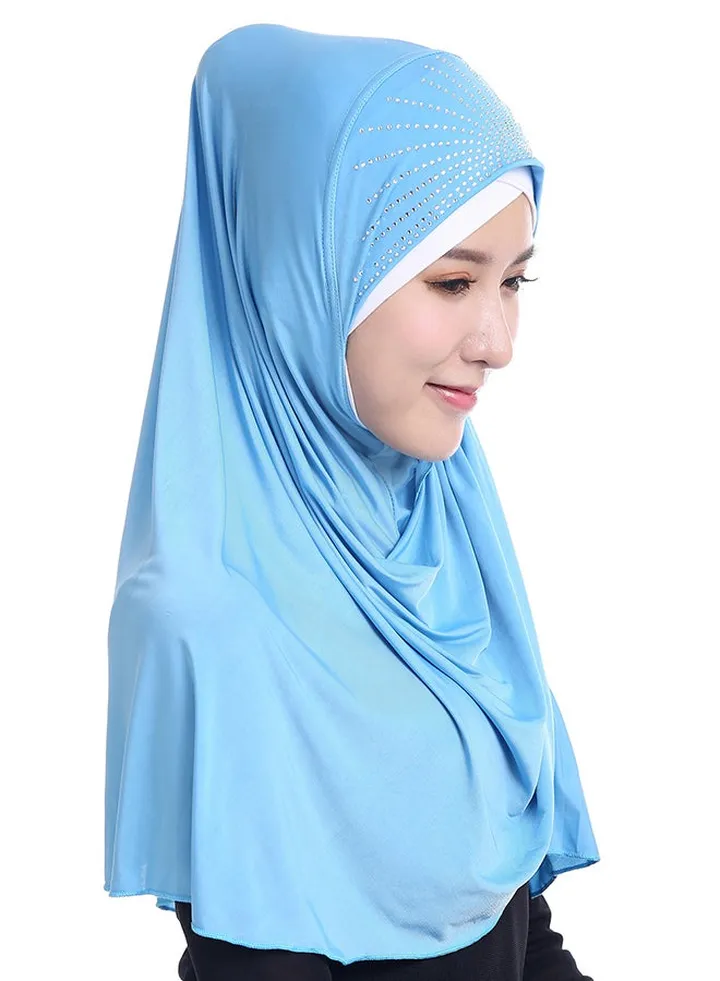 Stone Studded Hijab Sky Blue