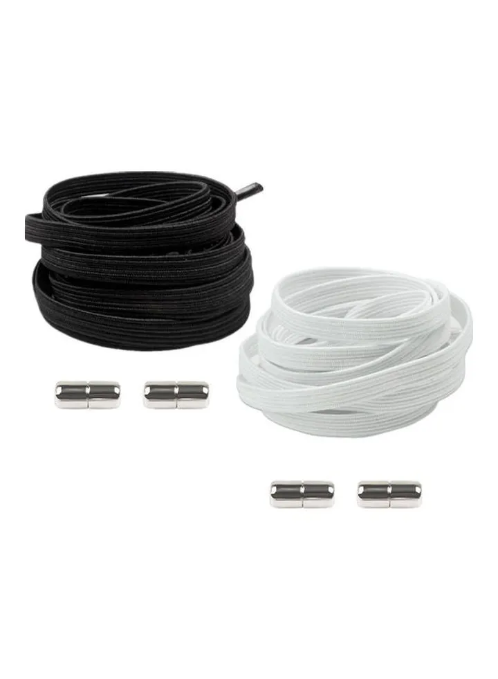 2 Pairs No Tie Shoe Laces White/Black