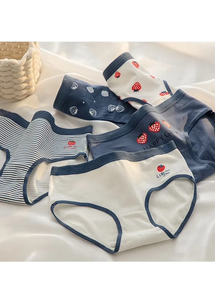 5 Pack Mid Waist Briefs Cute Style Cotton Underwear Ladies Mid Waist Comfortable Breathable Cute Girls Briefs