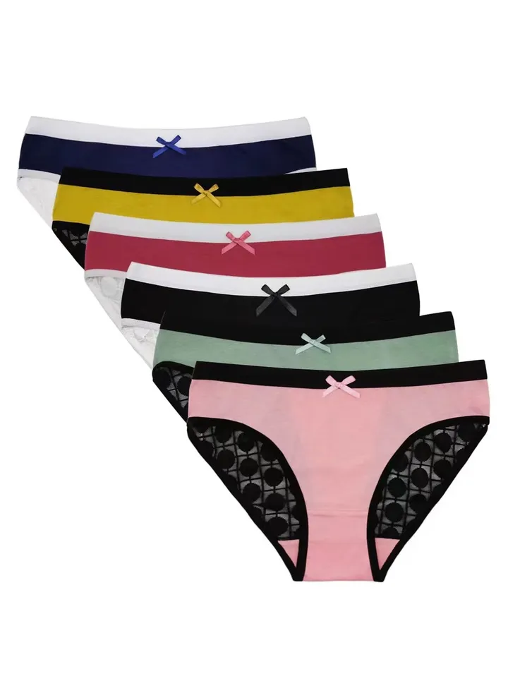 Zeemey 6-Piece Cotton Bikini Breathable Panties Low Waist Fashionable Ladies Charming Thick Bottom