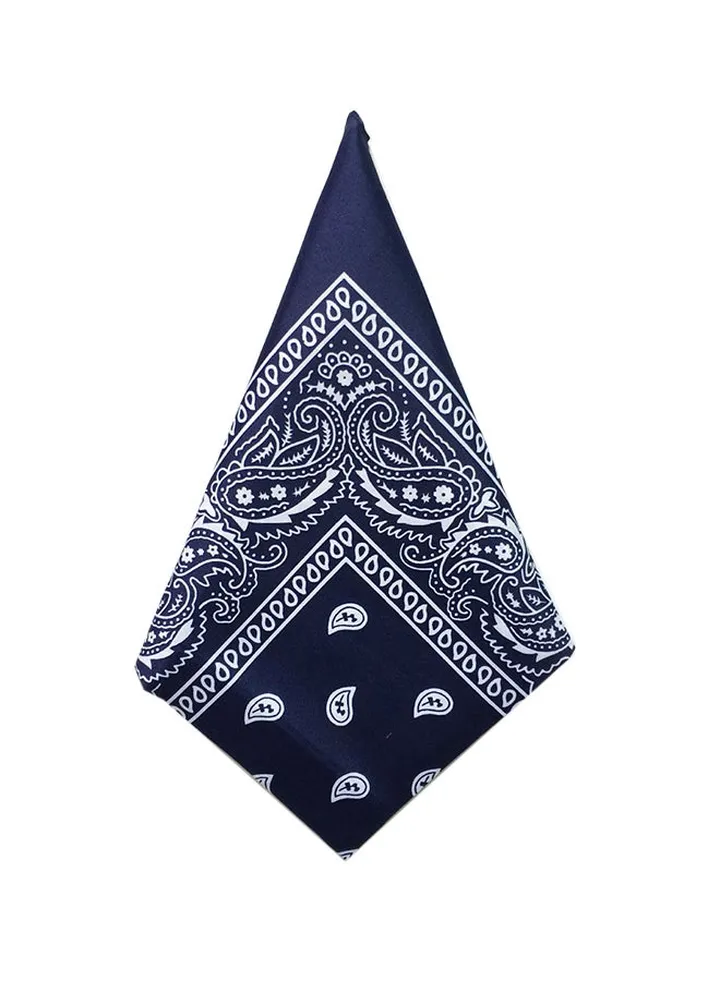 Vintage Style Printed Head Scarf Navy Blue