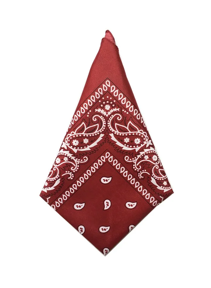 Vintage Style Printed Head Scarf Deep Red