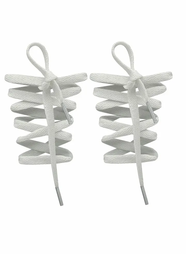 Flat Shoelace Sport Trainer Shoes Lace For Walking Boots Hiking Trainers Sneakers Shoelaces(8MM 1 Pairs White)