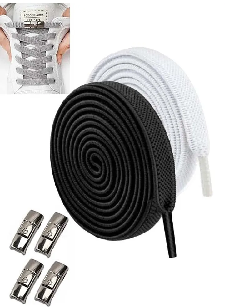 2 Pairs Elastic No Tie Shoe Laces For Adults Kids Elderly System With Elastic Shoe Laces