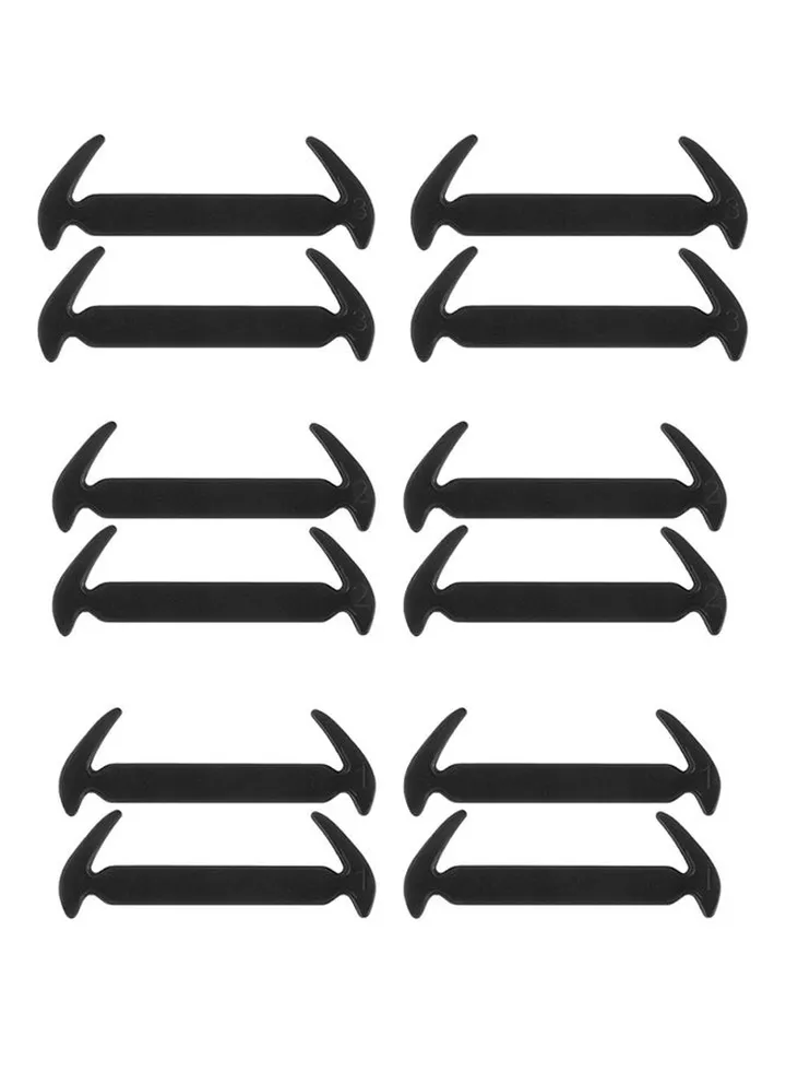 12-Piece Elastic Silicone Shoelace Set Black