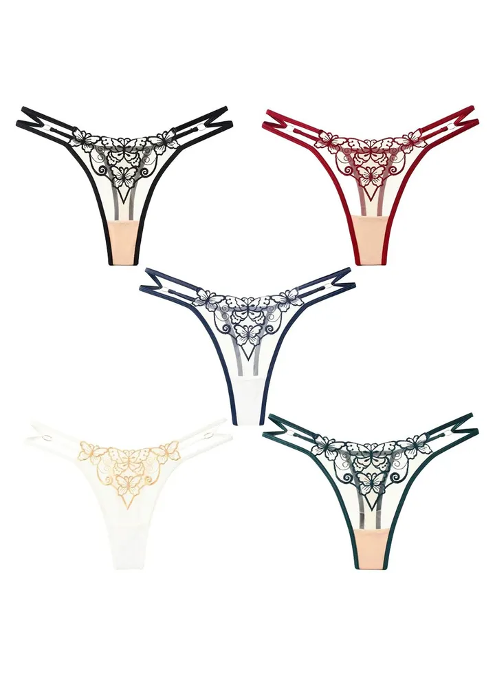 Zeemey 5 Pack Womens Charming Floral Lace Breathable Stretch G-String Thongs Panties Underwear Low Rise T-Back Underpants