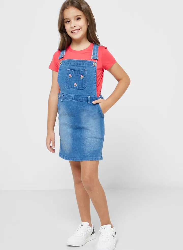 Girls Embroidered Dungaree