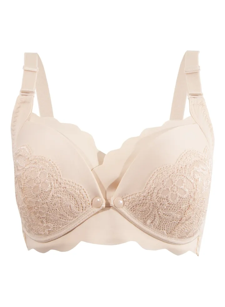 Elegant Seamless Maternity And Nursing Bra - Beige - Medium