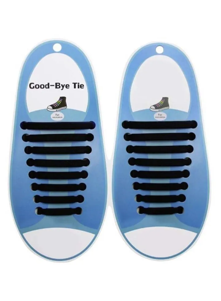 16-Piece Waterproof No Tie Shoelaces Set Black
