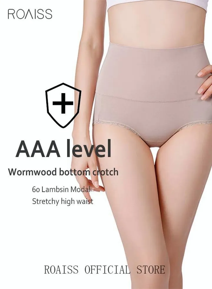 Women's Modal High-waisted Brief Classic Belly-lifting Control Panties Soft Antibacterial Lingerie Ladies Girls Underpants Comfortable Underclothes Beige