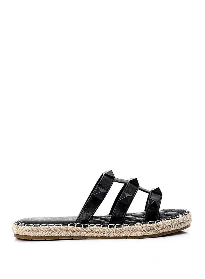 Summer Straw Slippers With Studs