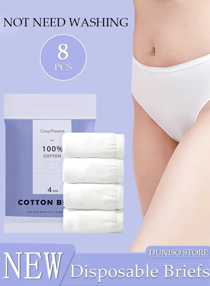 8PCS Women's Disposable Briefs 100% Cotton Disposable Underwear Postpartum Sterile Panties Mid Waist Panties for Pregnant Confinement Travel Hospital Stays Underpants White