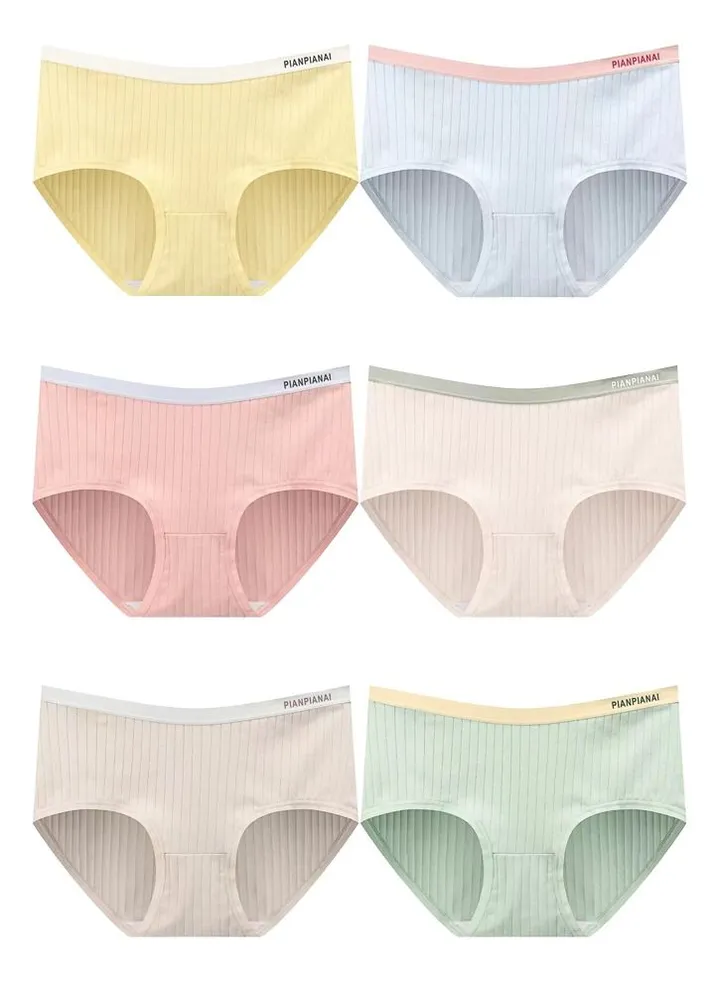Zeemey 6-Piece Cotton Bikini Breathable Panties Low Waist Fashionable Ladies Charming Thick Bottom