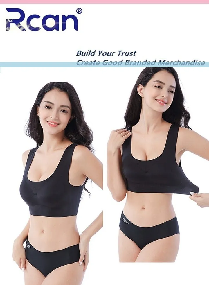 Women's Seamless Bra One Piece Crew Neck Wireless Underwear Lightweight Full Coverage Sports Everyday Bra with Removable Chest Pads for Home Exercise Sleep Yoga