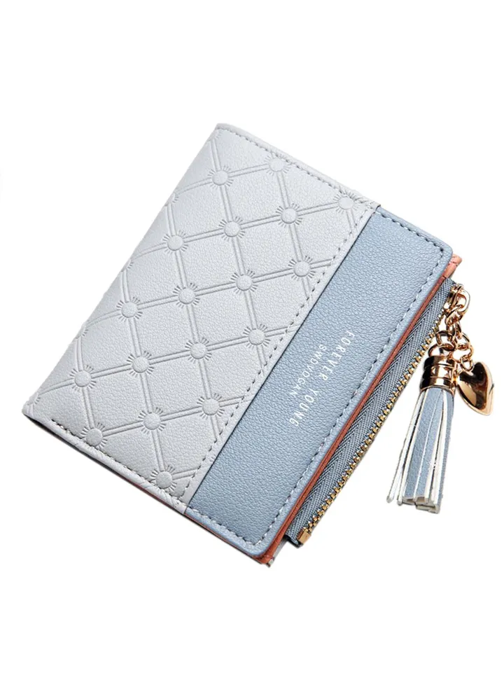 Tassel Heart Pendant Bifold Wallet Grey/Blue