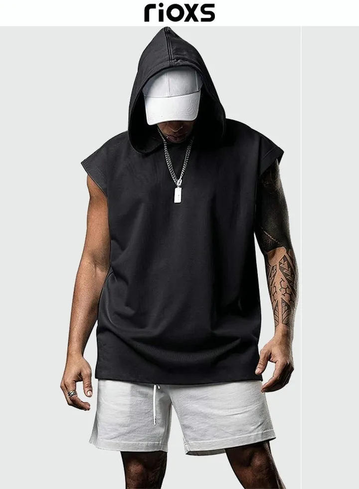 Men's Workout hooded Tank Top Sleeveless Bodybuilding Muscle Shirts Gym hoodies Tops