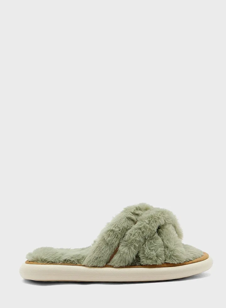 Triple Crossover Fluffy Bedroom Slipper