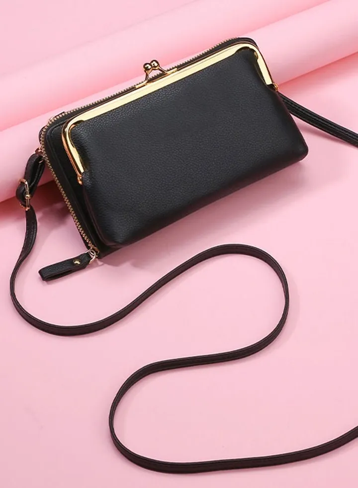 Buckle Ladies PU Leather Long Wallet for Women Cross-body Shoulder Money Bag 19*10.5*5cm