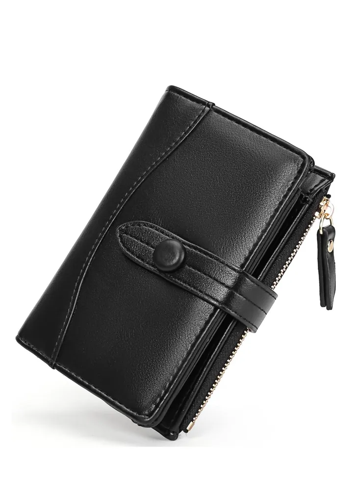 Wallet for Ladies, Women Small Bifold Leather Purses, Classic Black Women Wallet with Stylish Texture Patterns for Cash, ID, Credit Card Holder, Ladies Vegan Coin Purses Wallet Bags