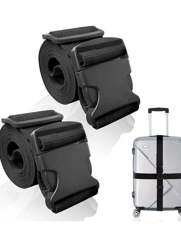 Adjustable Luggage Straps, 2 Pck Travel Accessories Thickened Luggage Belt with Quick Release Buckle, Adjustable Black Travel Luggage Straps for Suitcase Baggage