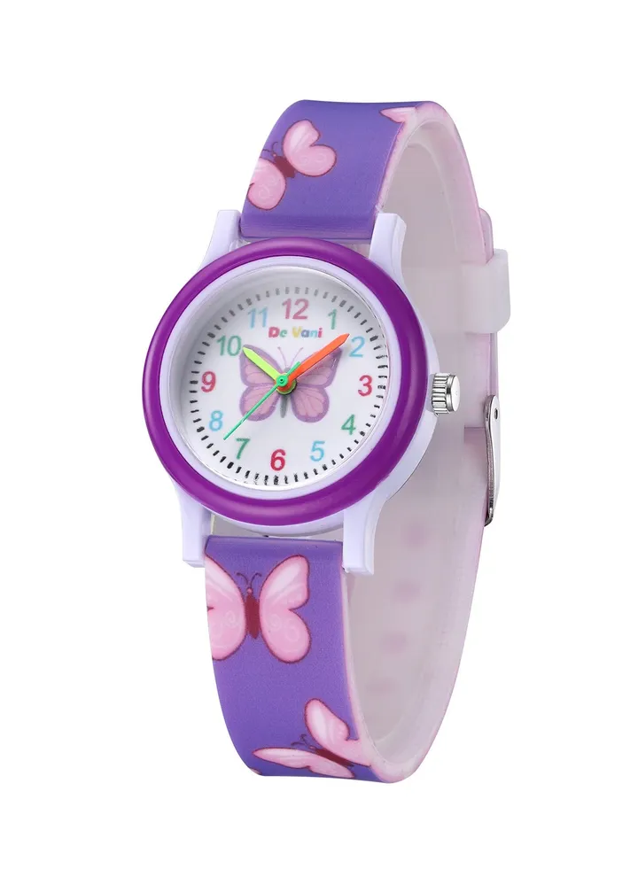 Girls Wrist Watch By De Vani Rubber Purple Band