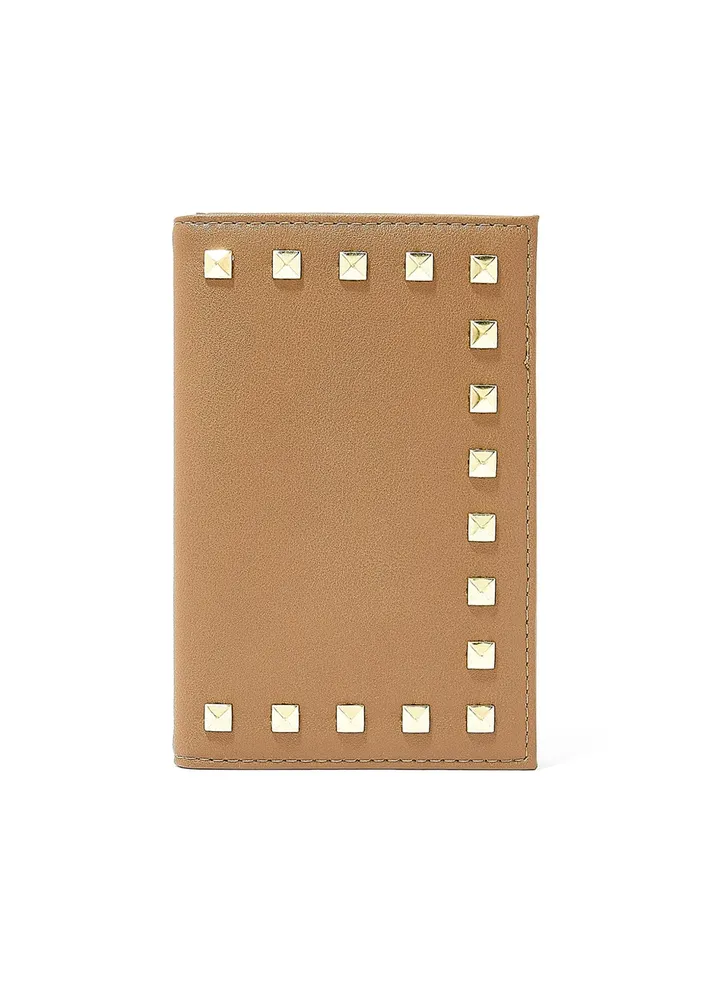 Studded Bifold Long Wallet Brown